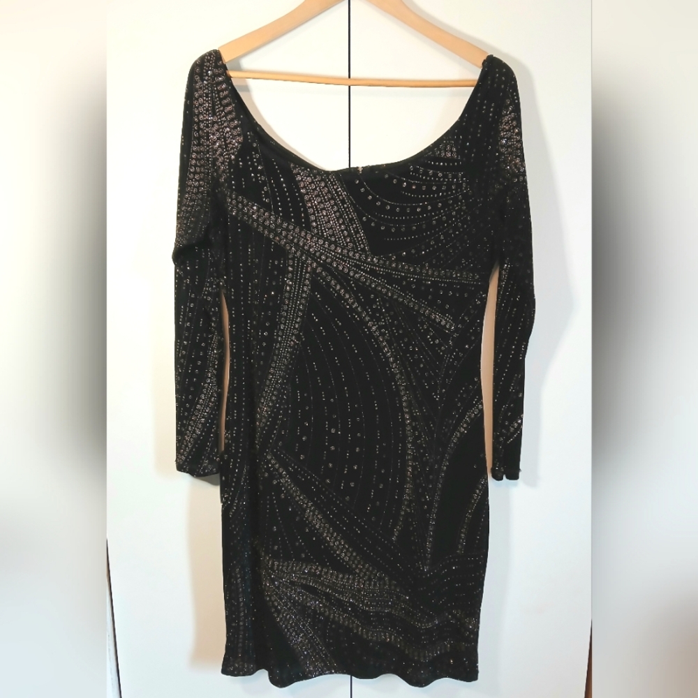 Le Château Gold Glitter Bodycon Party Dress – XL – Stretchy & Lined
